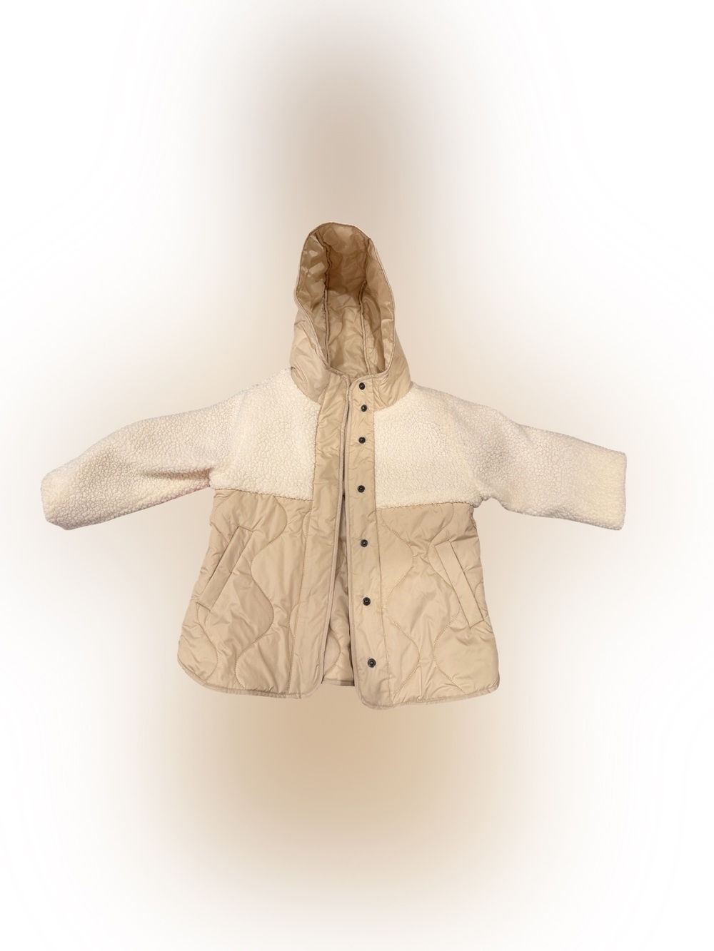 Old Navy Cream & Tan Quilted Sherpa Hooded Kids Jacket